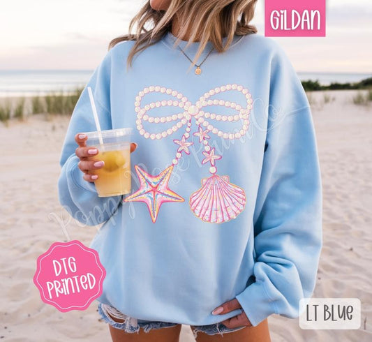 Pearl Shell Bow Sweatshirt, Cute Summer Sweater, Girly Beach Crewneck T-Shirts, Hoodie | WearSparks.com