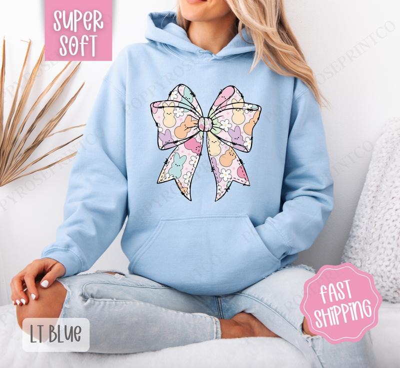 Peep Bow Hoodie, Women's Crewneck, Cute Easter Women's Hooded Sweater T-Shirts, Sweatshirt | WearSparks.com