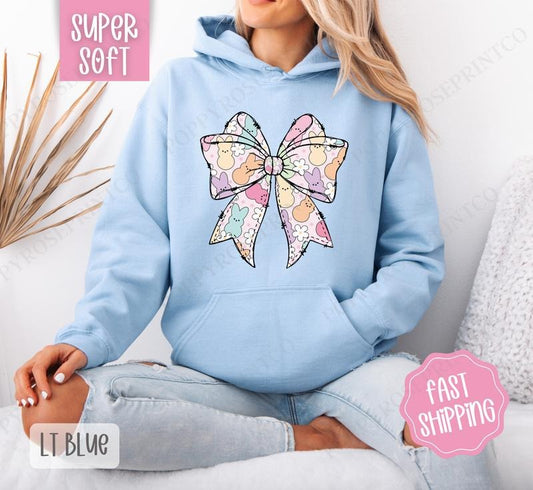 Peep Bow Hoodie, Women's Crewneck, Cute Easter Women's Hooded Sweater T-Shirts, Sweatshirt | WearSparks.com