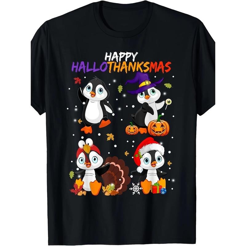 Penguin Happy Hallothanksmas Halloween Thanksgiving Xmas T-Shirt Made in USA Hoodie, Sweatshirt | WearSparks.com