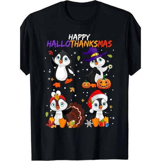 Penguin Happy Hallothanksmas Halloween Thanksgiving Xmas T-Shirt Made in USA Hoodie, Sweatshirt | WearSparks.com