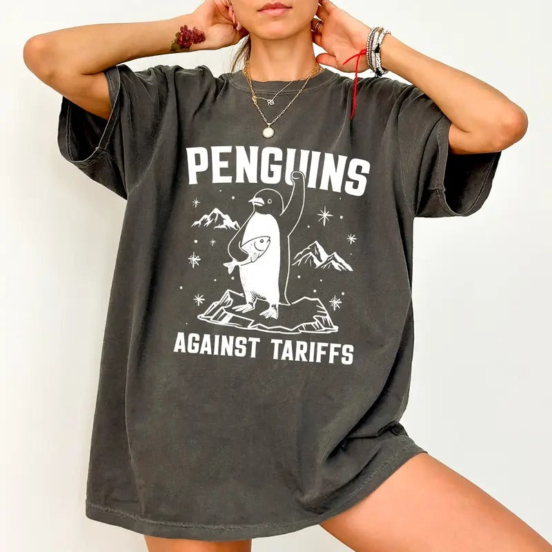 Penguins Against Tariffs Comfort Colors Shirt, Resistance T-shirt, Penguins Resist Graphic Tee, Penguin Flippers Up...