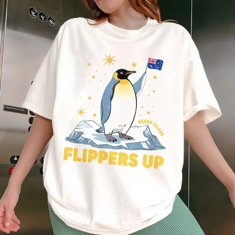 Penguins Flippers Up Funny Shirt, Heard Island, Subtle FDT Shirt Resistance Protest, Penguins Against Tariffs Tee Hoodie,...