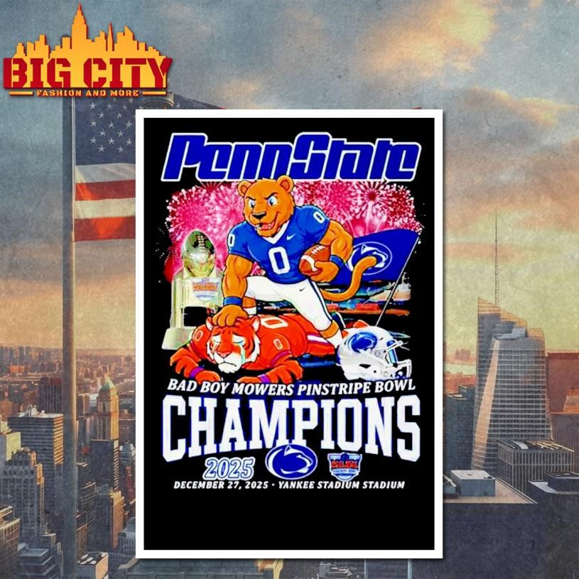 Penn State 2025 Bad Boy Mowers Pinstripe Bowl Champions mascot Shirt