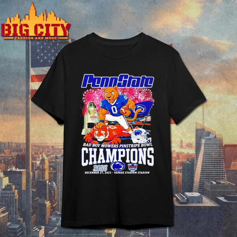 Penn State 2025 Bad Boy Mowers Pinstripe Bowl Champions mascot Shirt