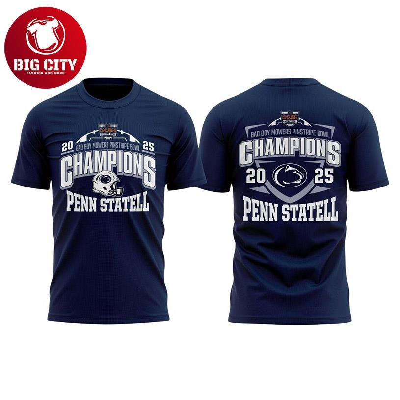 Penn State Nittany Lions 2025 Bad Boy Mowers Pinstripe Bowl Champions Two Sided Shirt