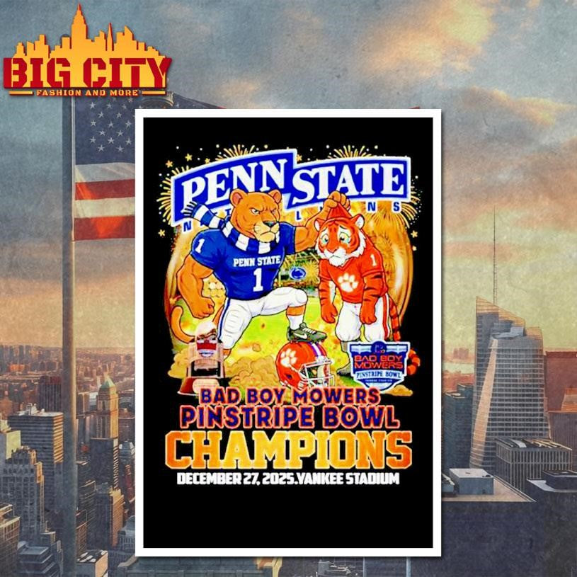 Penn State Nittany Lions Bad Boy Mowers Pinstripe Bowl Champions 2025 mascot Shirt