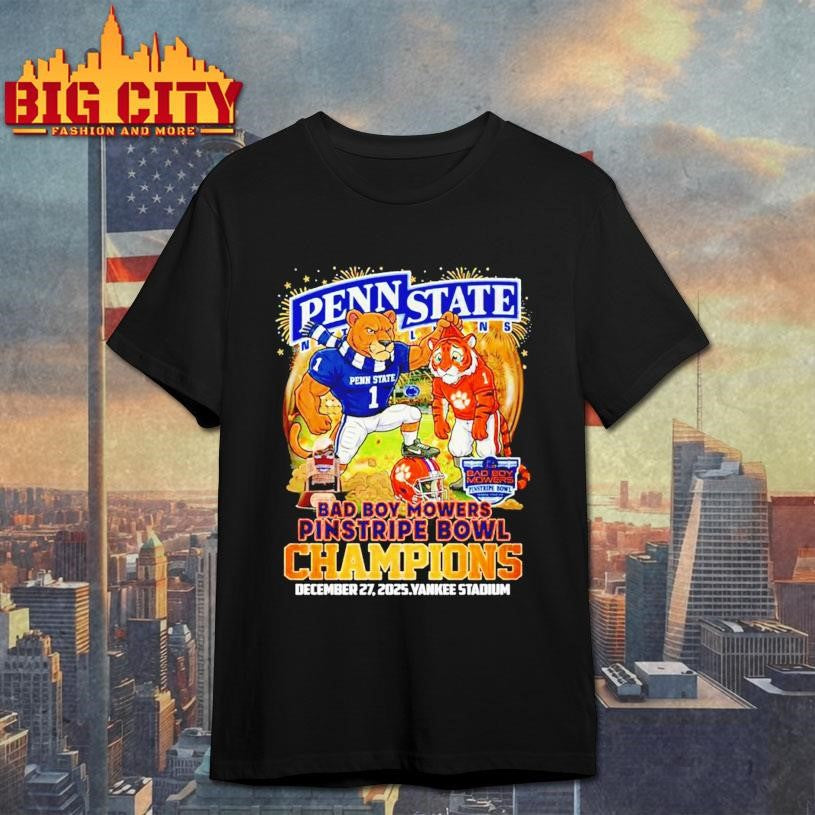 Penn State Nittany Lions Bad Boy Mowers Pinstripe Bowl Champions 2025 mascot Shirt