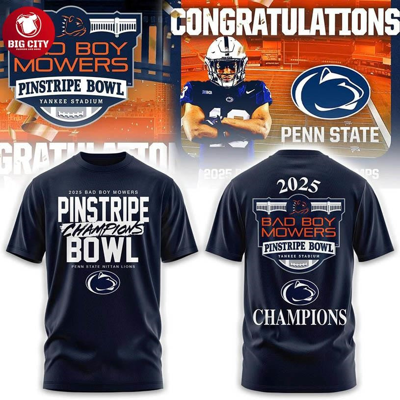 Penn State Nittany Lions PSU Pinstripe Bowl Champions 2025 Two Sided Shirt
