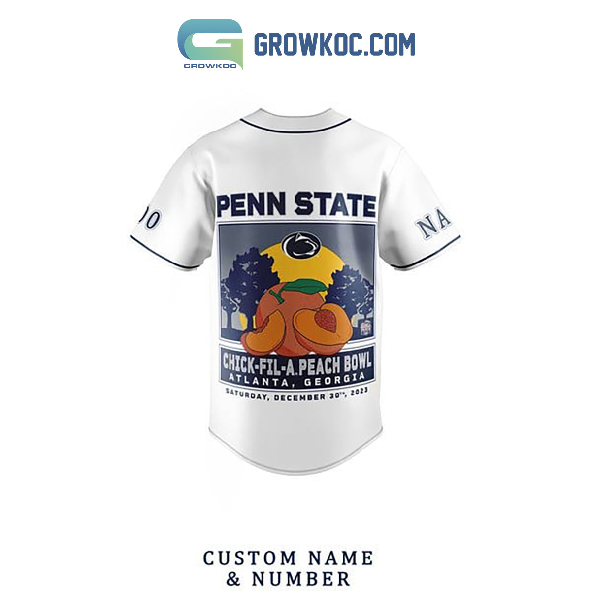 Penn State Nittany Lions Chick-fil-APeach Bowl Personalized Baseball Jersey White