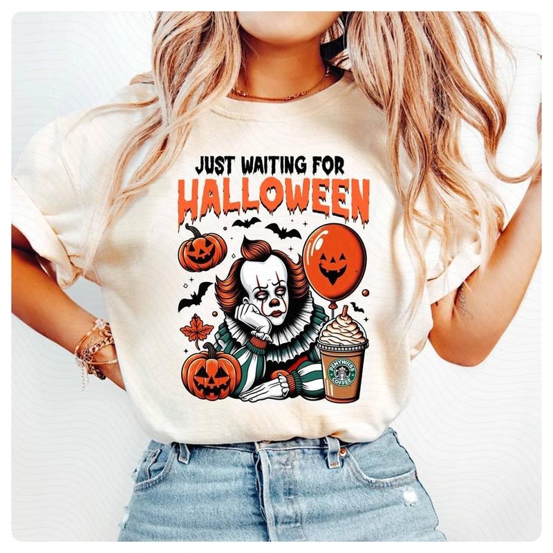 Pennywise Just Waiting For Halloween Shirt Horror Halloween Shirt Funny Horror Character Shirt Horror Movie Shirt Funny...