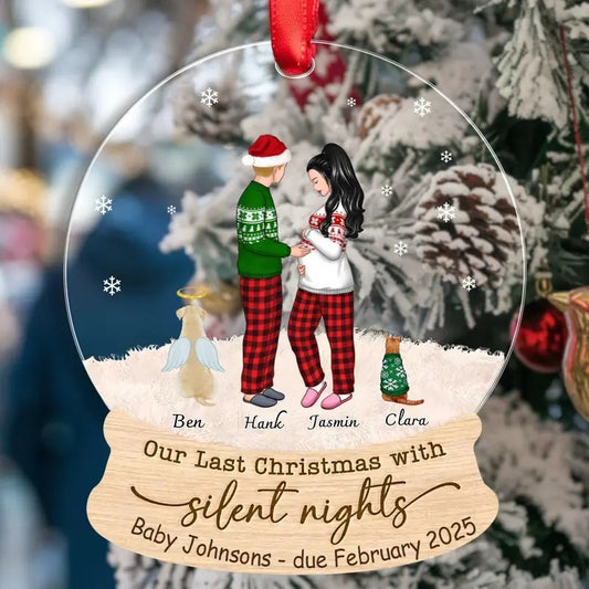 Personalised Pregnant Couple Christmas Wooden Ornament, Baby Coming Soon, Expecting Family Ornament, Couple And Pets...