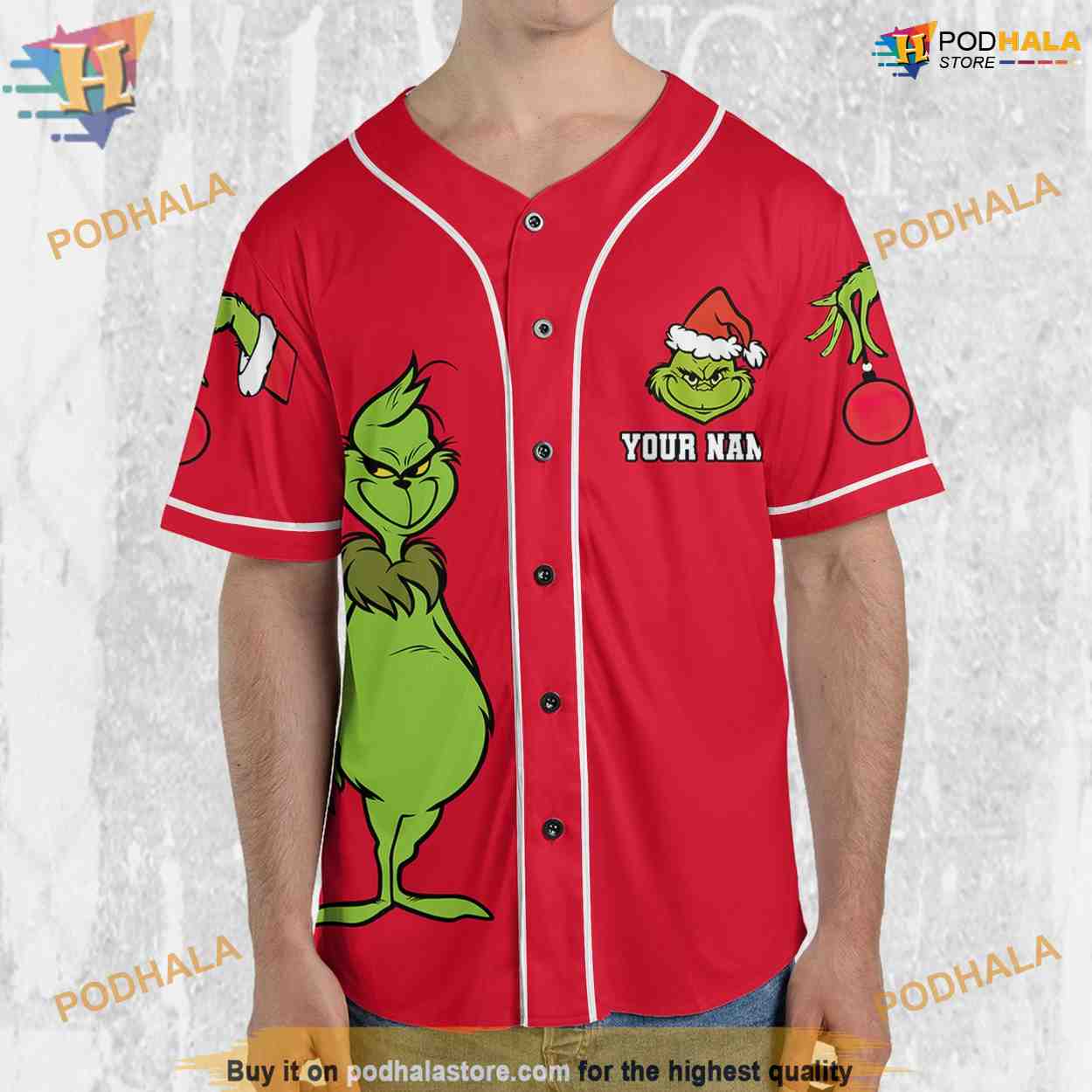 Personalize The Grinch Red And White Xmas Baseball Jersey, Merry Christmas Grinch Shirt