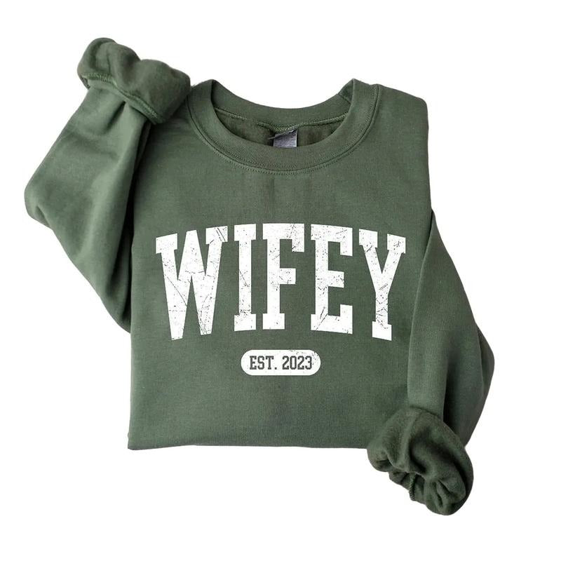 Personalize Wifey Sweatshirt, Engagement Sweatshirt, Bridal Shower Gift, Gift for Bride, Personalized Bridal Gift, New...