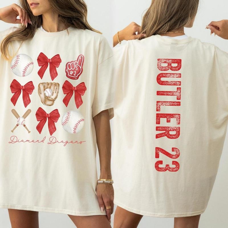 Personalized Baseball Mama Shirt with Bow, Team Mom T Shirt with Kid Name number, Mascot Custom J0rs.ey, Tball Mom Shirt,...