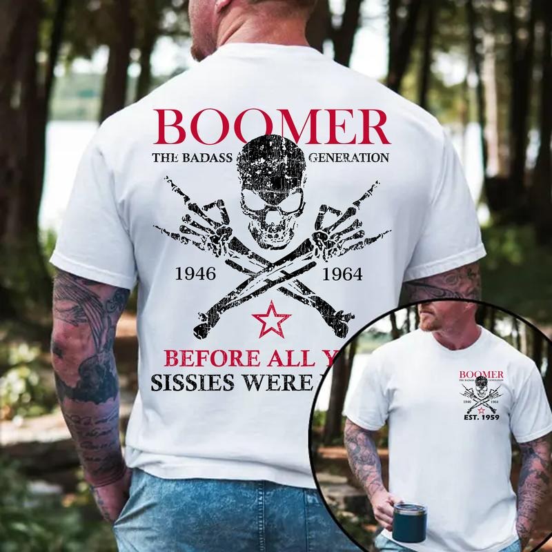 Personalized Boomer Shirt Custom Year Badass Generation T-shirt 100% Cotton Unisex Comfort Womenwear Graphic Crew Neck...