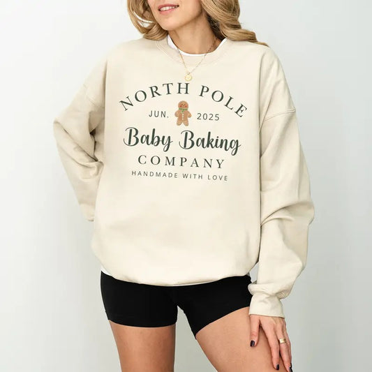 Personalized Christmas Pregnancy Announcement Sweatshirt, North Pole Gingerbread Pregnant Sweatshirt, Baking Pregnancy...