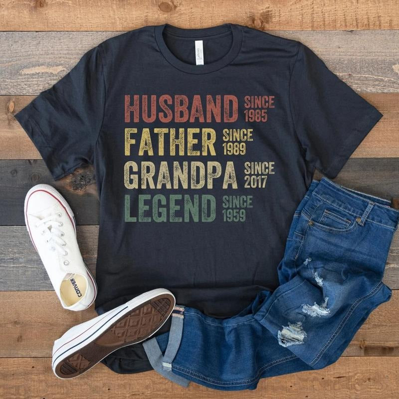 Personalized Dad Grandpa Shirt, Father's Day Shirt, Husband Father Grandpa Legend, Grandfather Custom Dates, Funny Dad...
