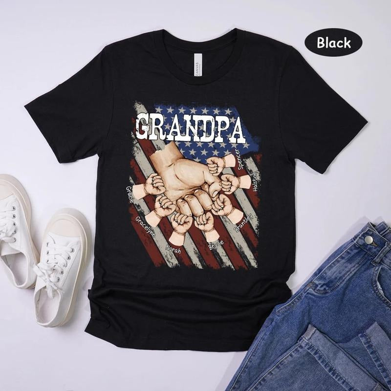 Personalized Dad Raised Fist Bump T-Shirt, Custom Kid Names Gift For Daddy, Best Dad Ever Shirt, Dad Kids Matching...