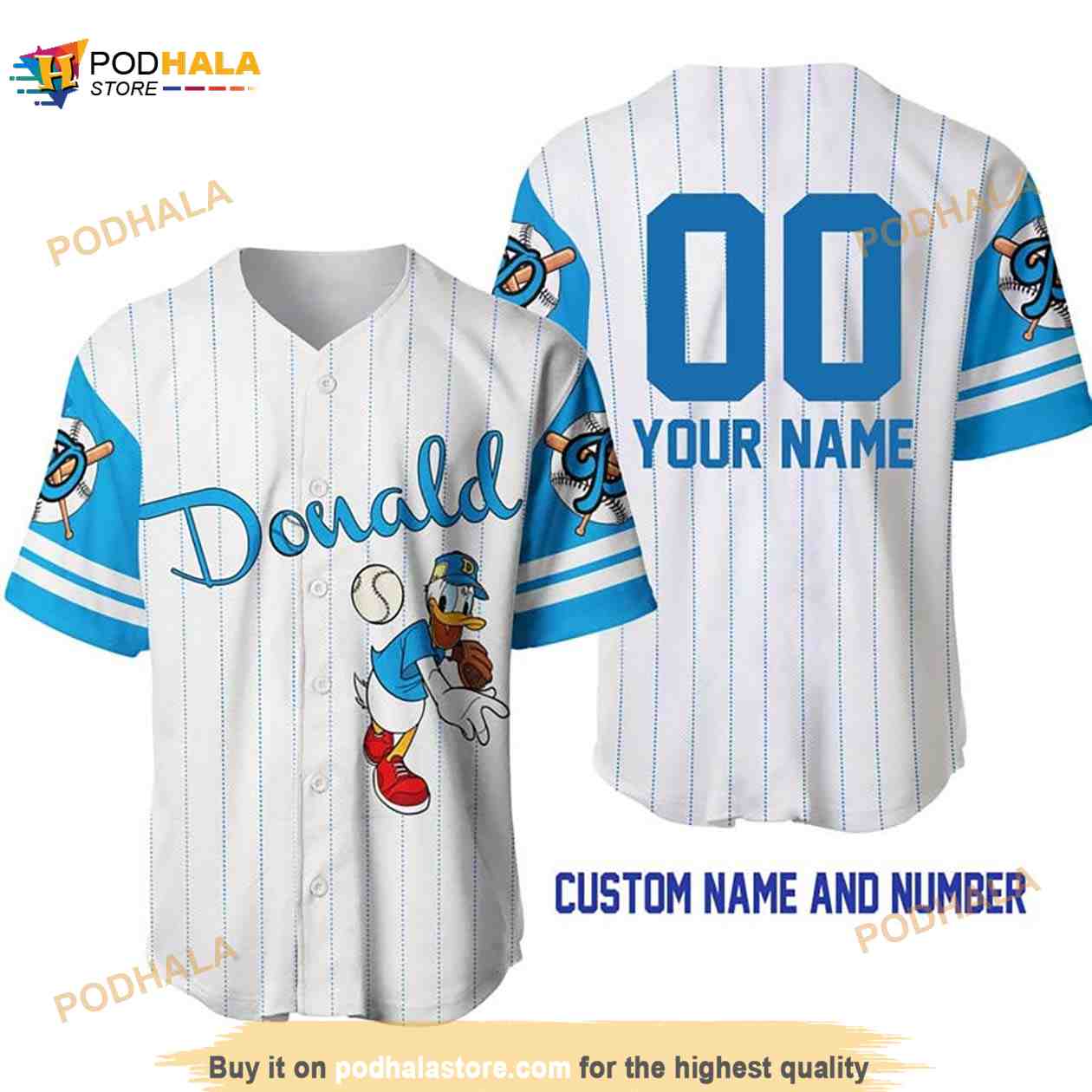 Personalized Donald Duck All Over Print Pinstripe 3D Baseball Jersey