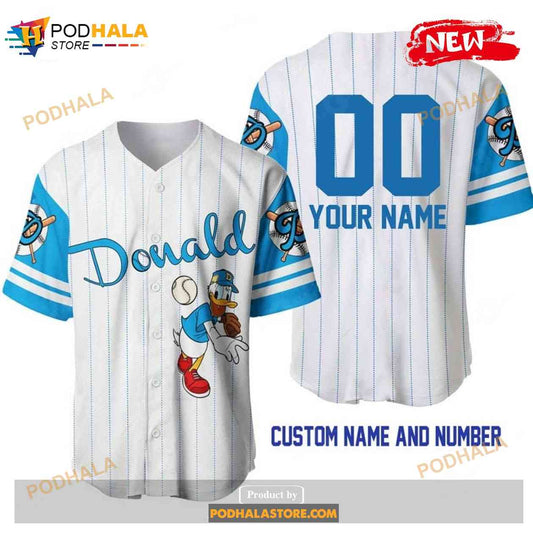 Personalized Donald Duck All Over Print Pinstripe White Baseball Jersey