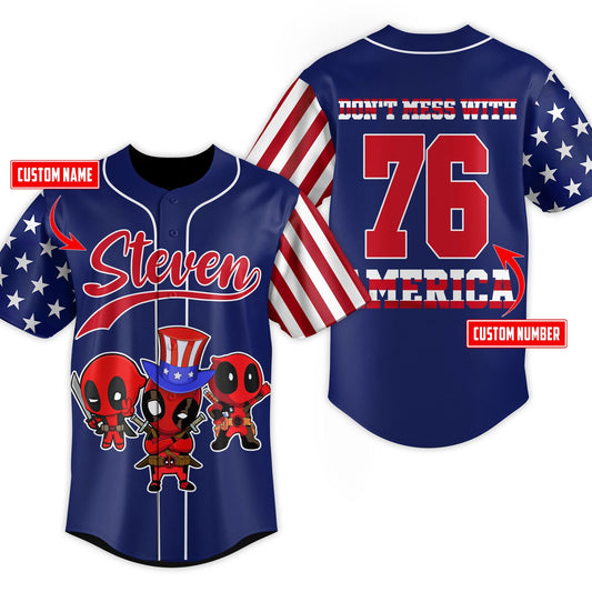 Personalized Don't Mess With America Deadpool Baseball Jersey - Padres Jersey Oasis: Elevate Your Baseball... (Image 1)