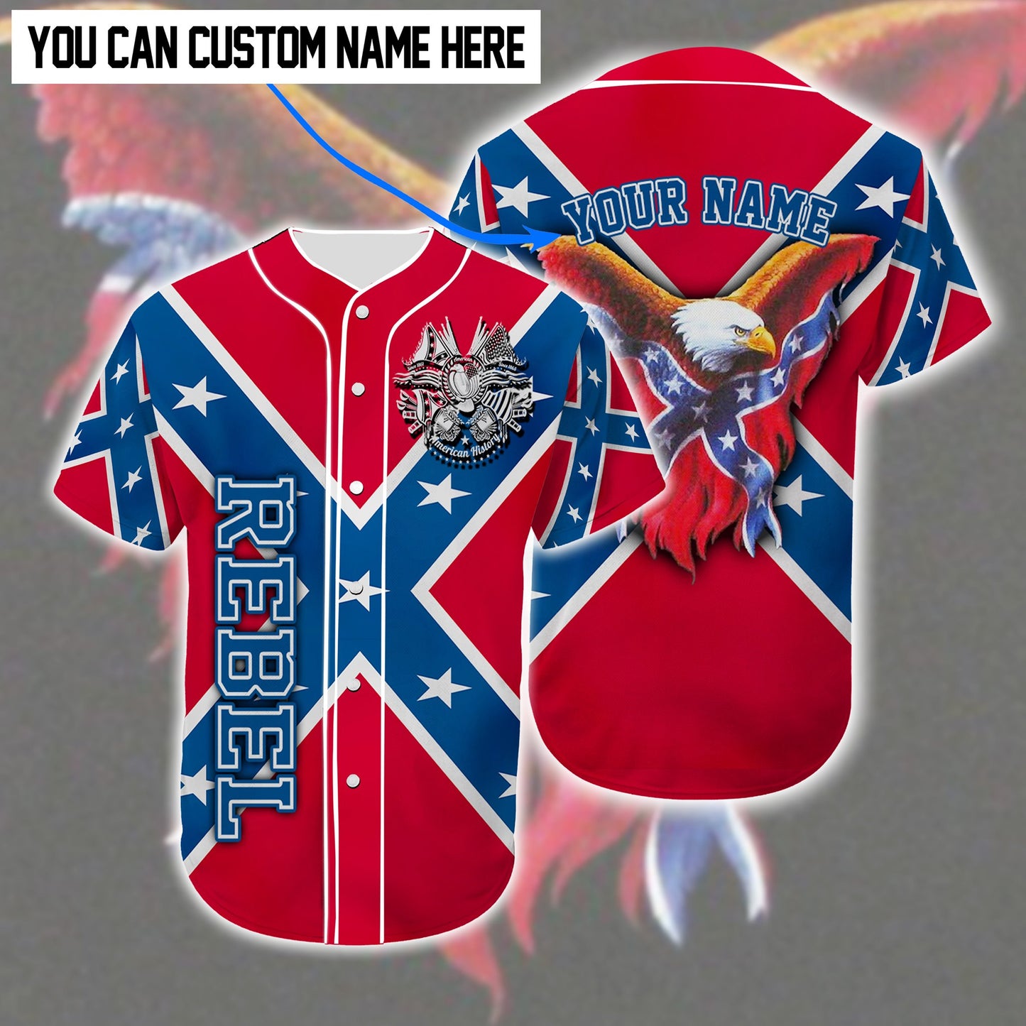 Eagle Conference flag Rebel custom Personalized baseball jersey