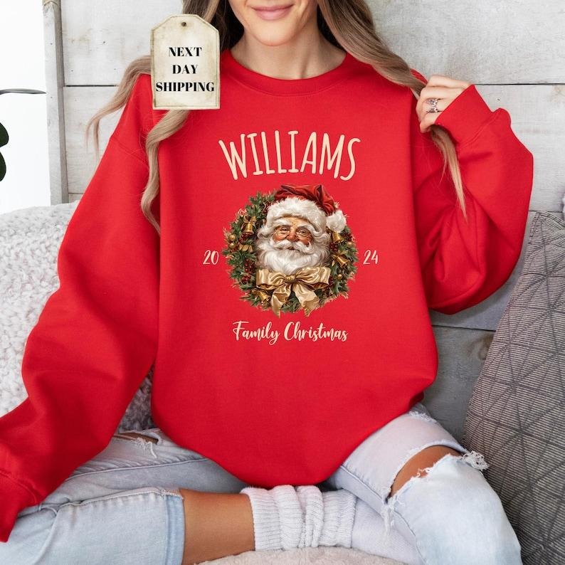 Personalized Family Christmas Sweatshirts, Matching Family Christmas Sweaters, Custom Name Christmas Shirt, Adult Unisex...