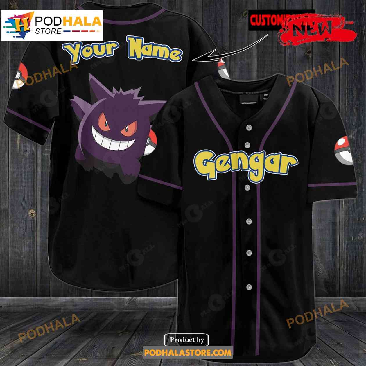 Personalized Gengar Black Baseball Jersey