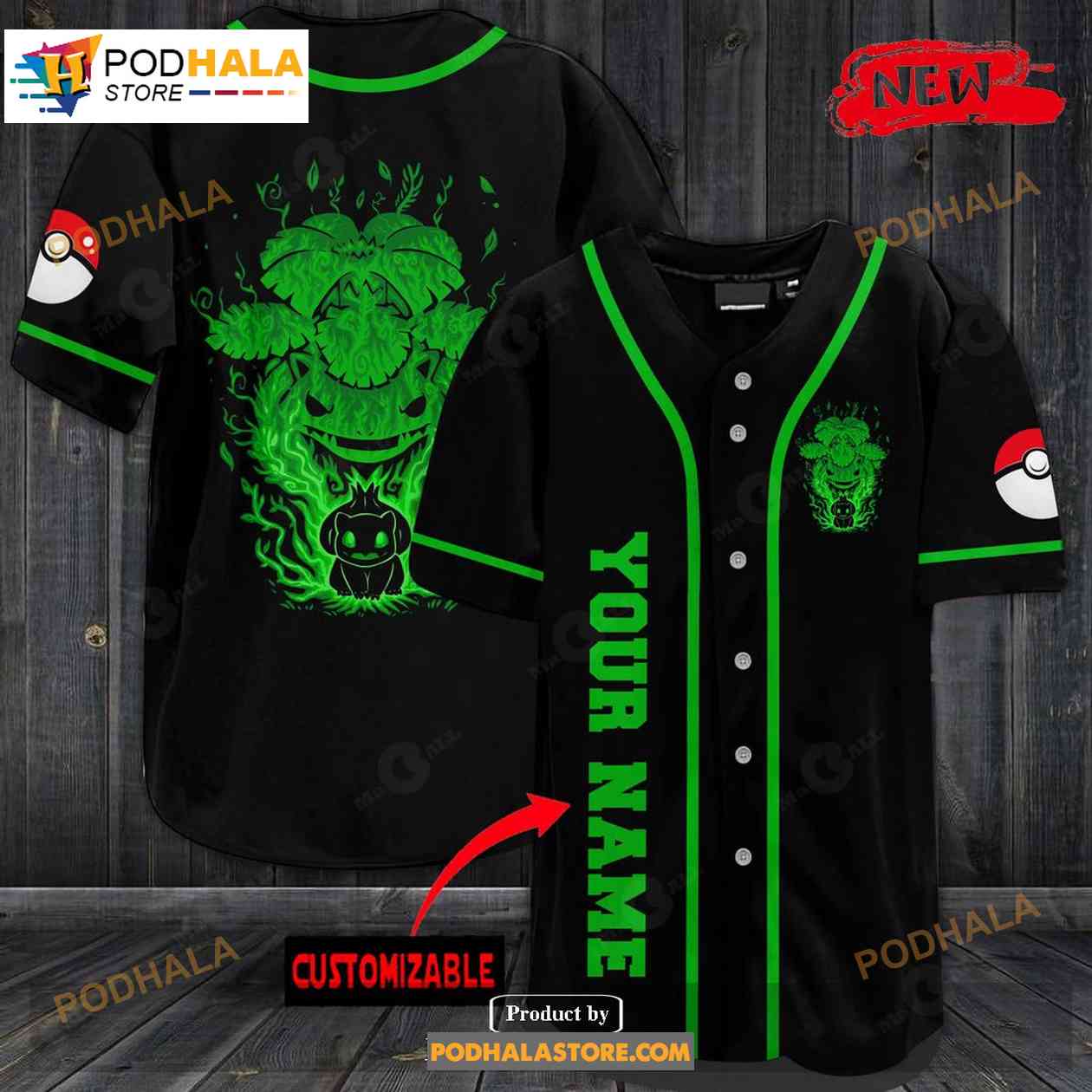 Personalized Giant Venusaur Black Baseball Jersey