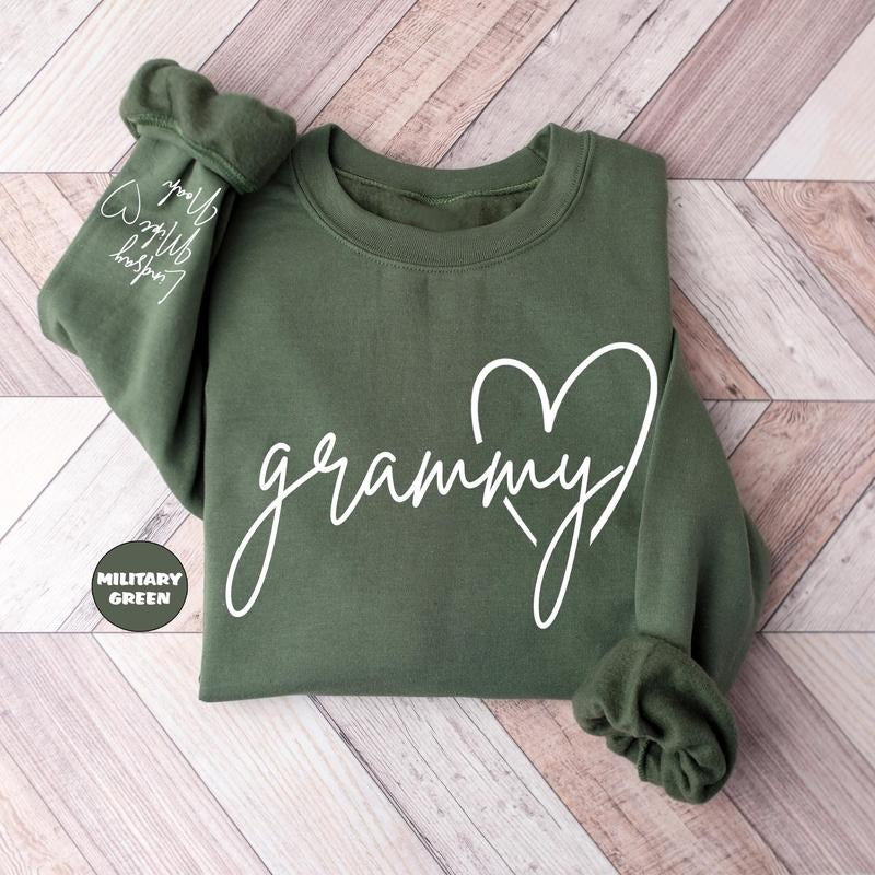 Personalized Grammy Sweatshirt, Custom Grandma Hoodie, Cute Granny Outfit With Grandkids Names On Sleeve, Grandma...
