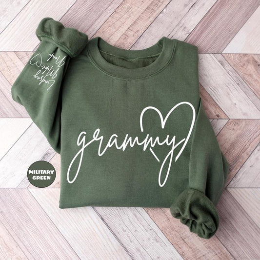 Personalized Grammy Sweatshirt, Custom Grandma Hoodie, Cute Granny Outfit With Grandkids Names On Sleeve, Grandma...