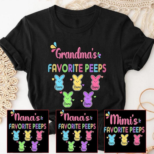 Personalized Grandma Peeps Easter Shirt, Custom Kid Name Easter Shirt Gift For Grandma Mimi Nana, Bunny Grandma Mom...
