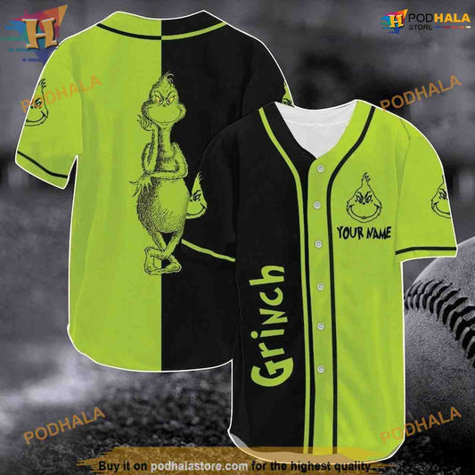 Personalized Grinch Face Christmas Baseball Jersey, Grinch Stole Xmas Gift