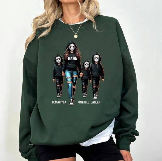 Personalized Halloween Mama T-shirt, Custom Kids Names Sweatshirt, Spooky Mom Sweatshirt, Matching Family Halloween...