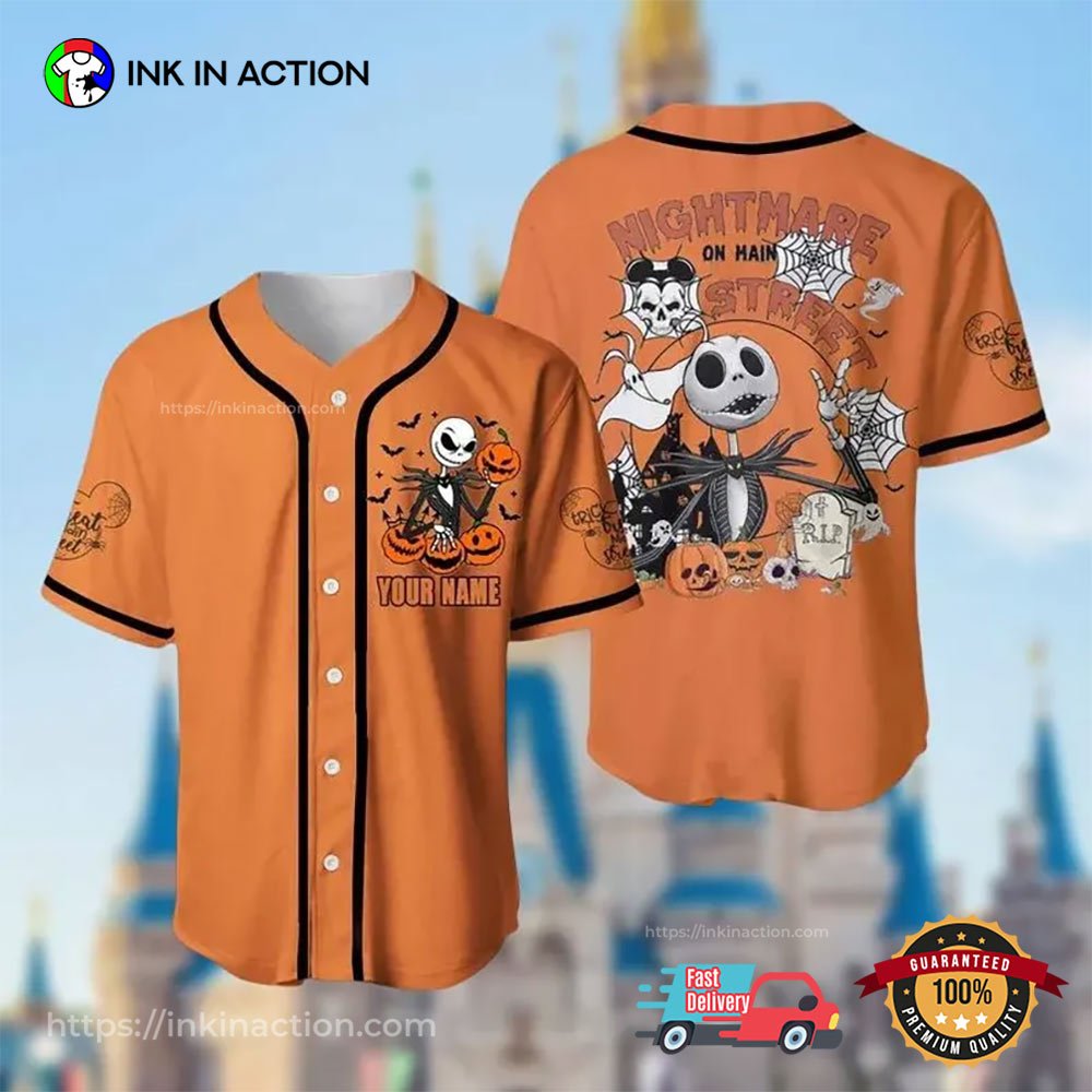 Personalized Jack Skellington Nightmare On Main Street Halloween Baseball Jersey