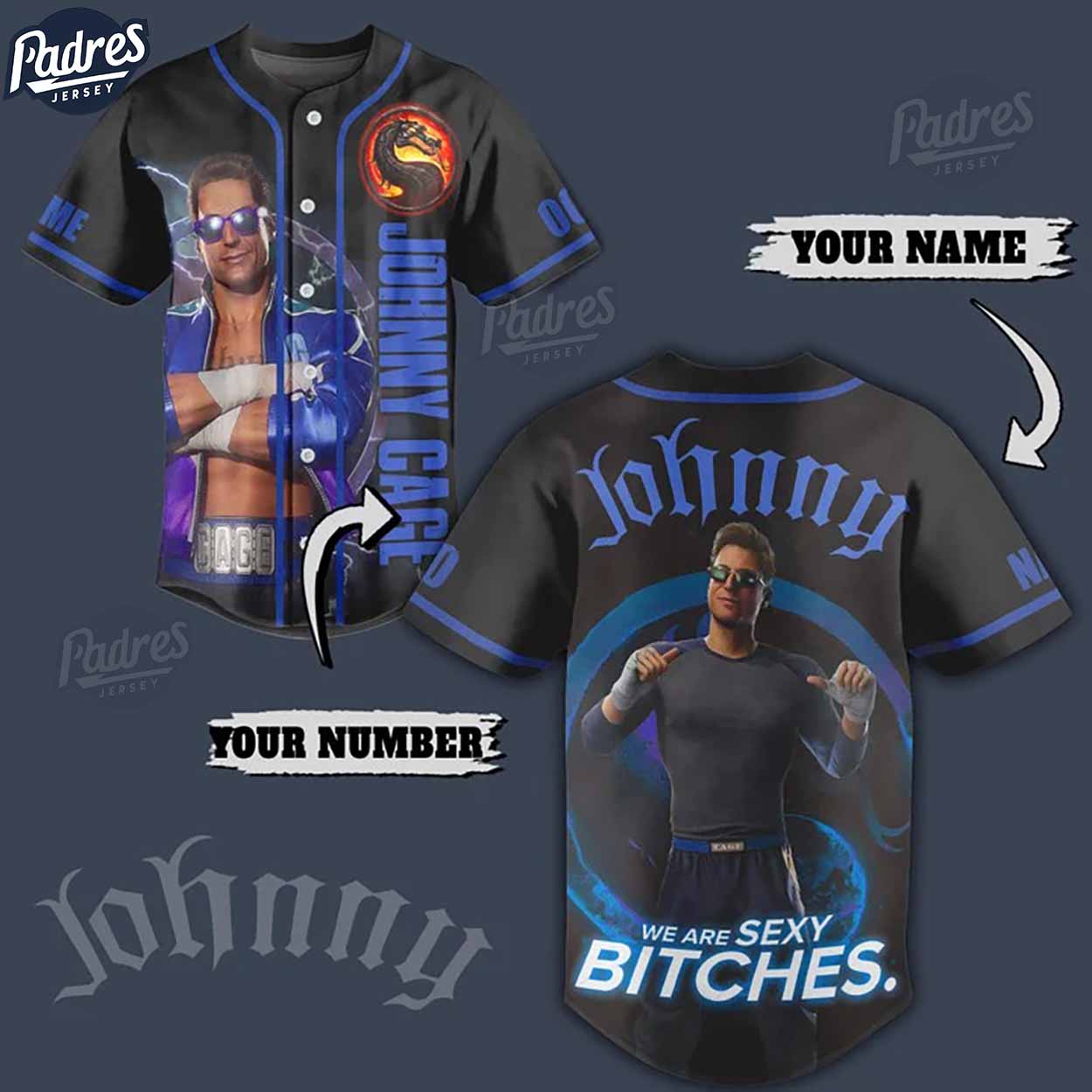 Personalized Johnny Cage Mortal Kombat Baseball Jersey - Padres Jersey Oasis: Elevate Your Baseball Style Game... (Image 1)