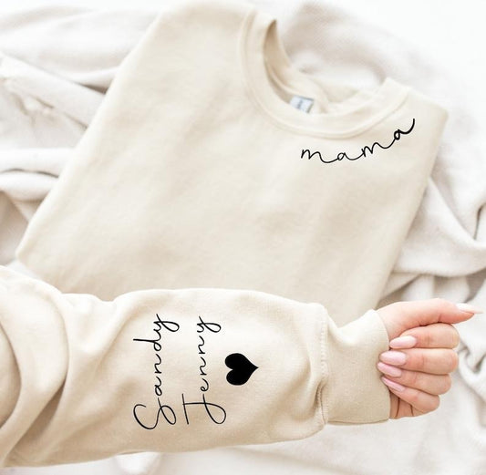 Personalized Mama Shirt, Custom Mama Shirt With Kid Name On Sleeve, Minimalist Mama Hoodie, Mommy Shirt, Custom Name...