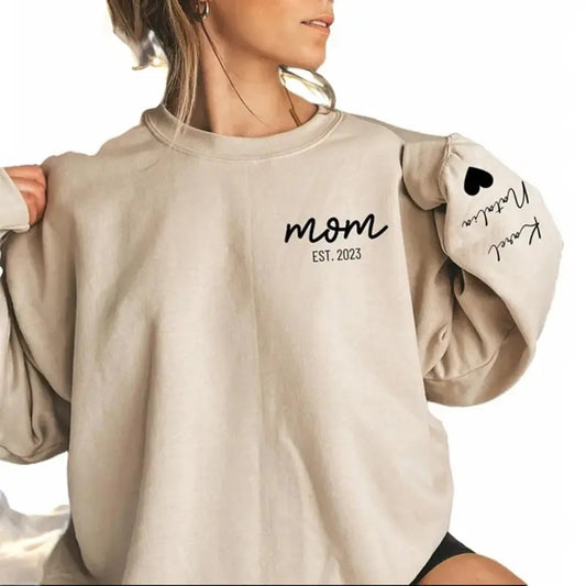 Personalized Mama Sweatshirt with Kids Names Sleeve, Custom Momma Sweater, Est Date Mom Sweatshirt, Gift for Mother,...