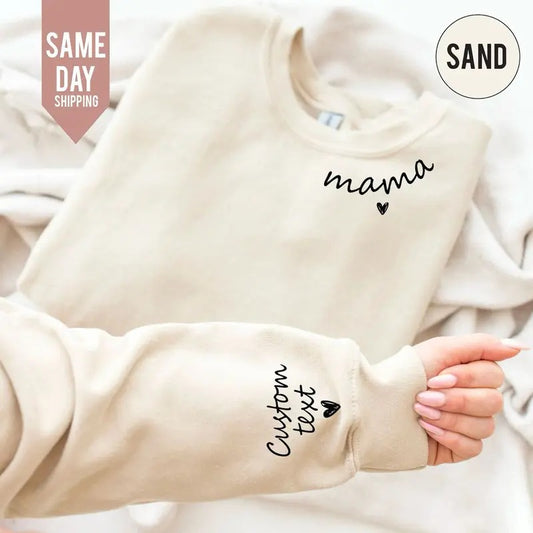 Personalized Mom Sweatshirt, Custom Mama Sweatshirt with Name on Sleeve, Mom Jumper, Minimalist Mama Jumper, Mother's Day...