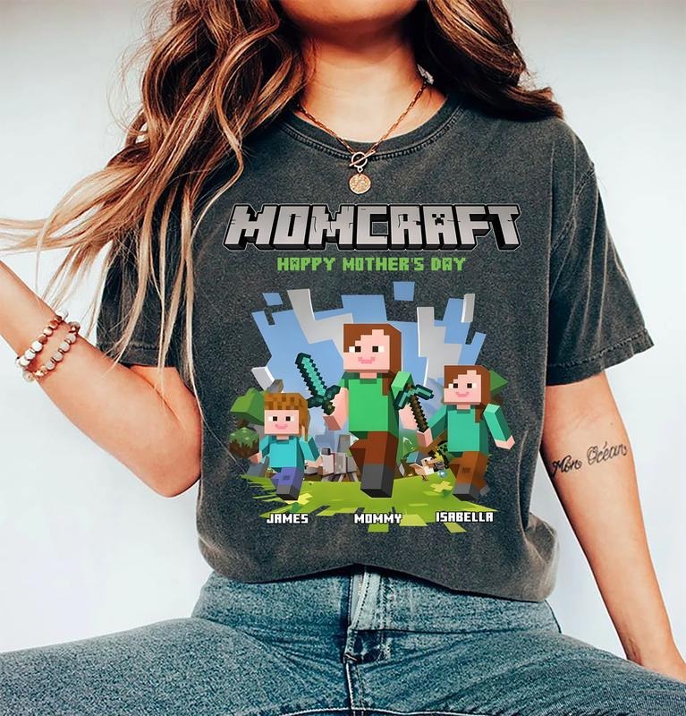 Personalized MomCraft T-shirt, Funny Mom Sweatshirt, Chicken Gaming Tee, Happy Mother's Day Shirt, Trending Game Unisex...