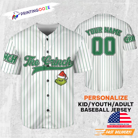 Personalized Name And Number The Grinch Santa Baseball Jersey
