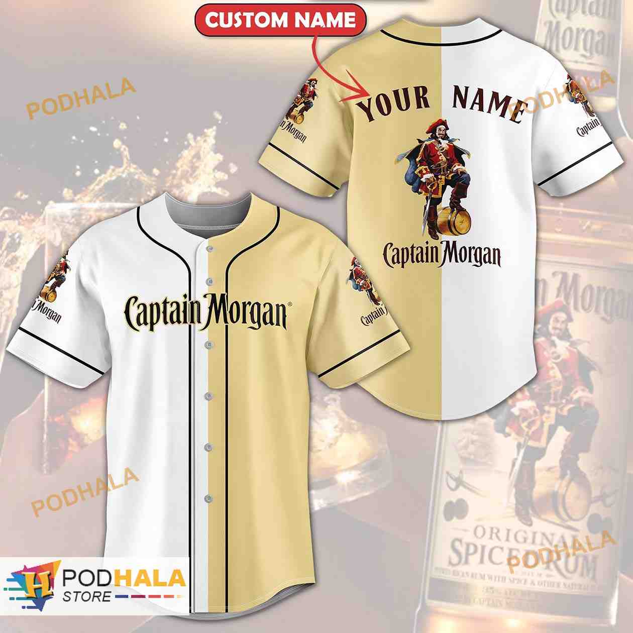Personalized Name Captain Morgan Unisex 3D Baseball Jersey Yellow