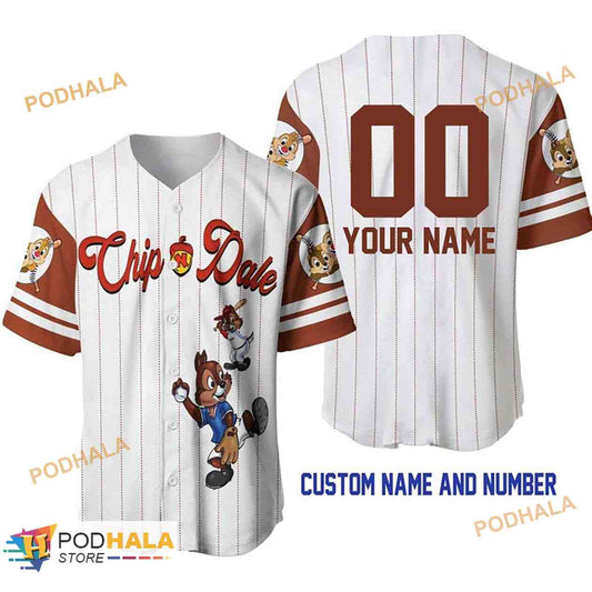 Personalized Name Chipmunks Chip & Dale Pinstripe 3D Baseball Jersey