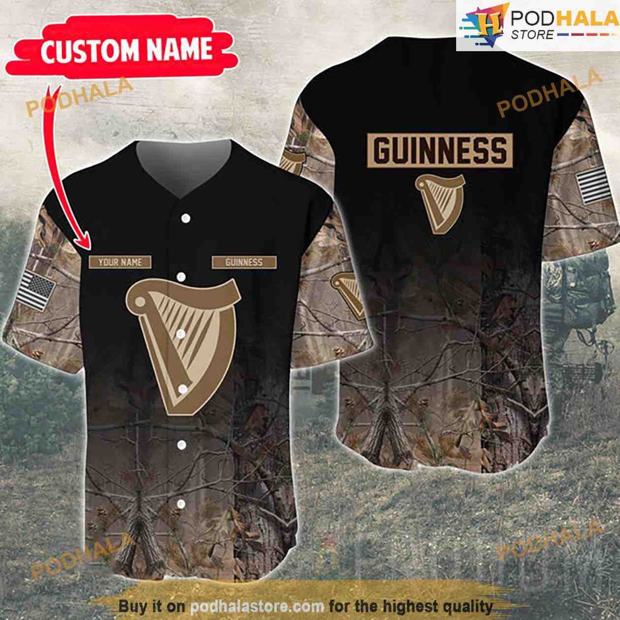 Personalized Name Deer Hunting Guinness 3D Baseball Jersey