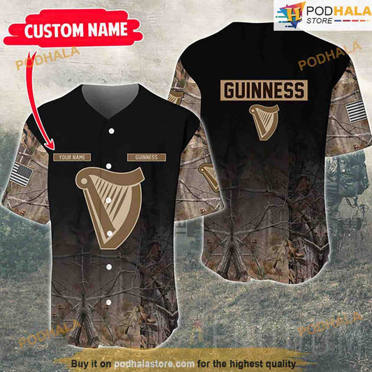 Personalized Name Deer Hunting Guinness 3D Baseball Jersey