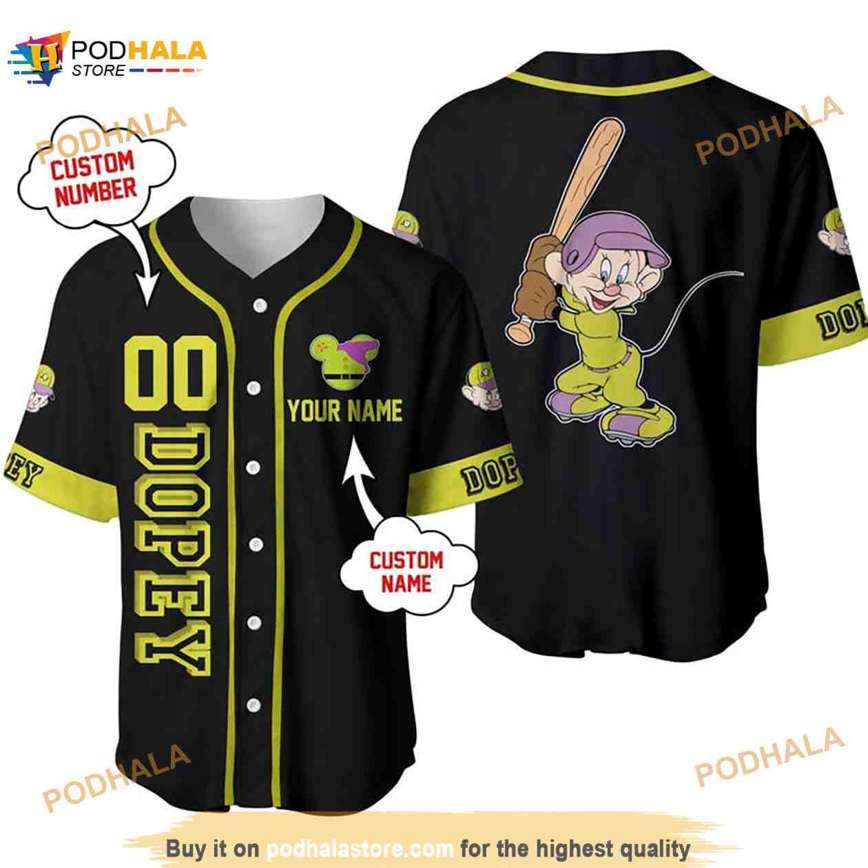 Personalized Name Dopey Dwarf Snow White Playing Baseball 3D Baseball Jersey