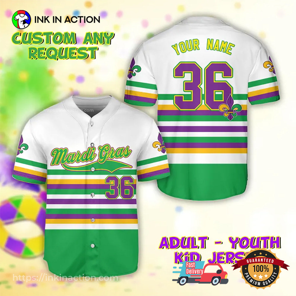 Personalized Name Mardi Gras Baseball Jersey