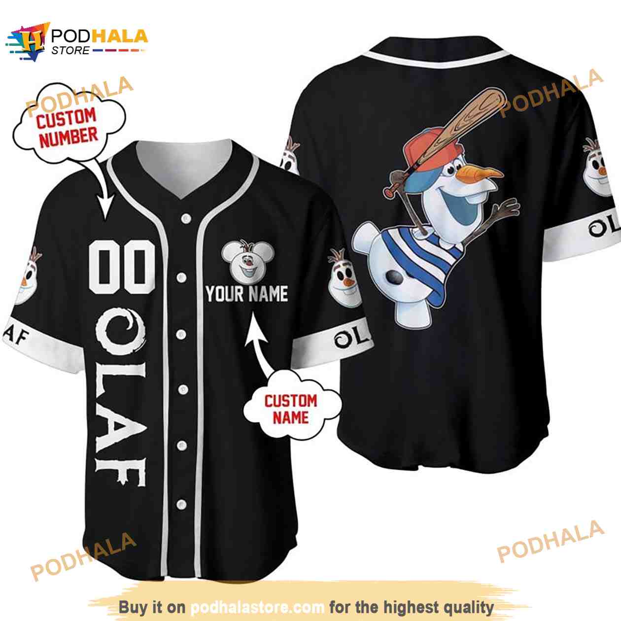 Personalized Name Olaf Frozen Playing Baseball 3D Baseball Jersey