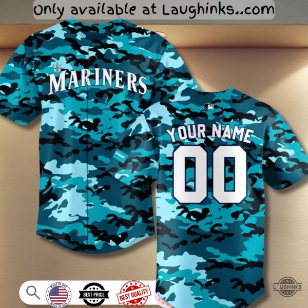 Personalized Seattle Mariners 2025 Camo Baseball Jersey Shirt Armed Services New Sga